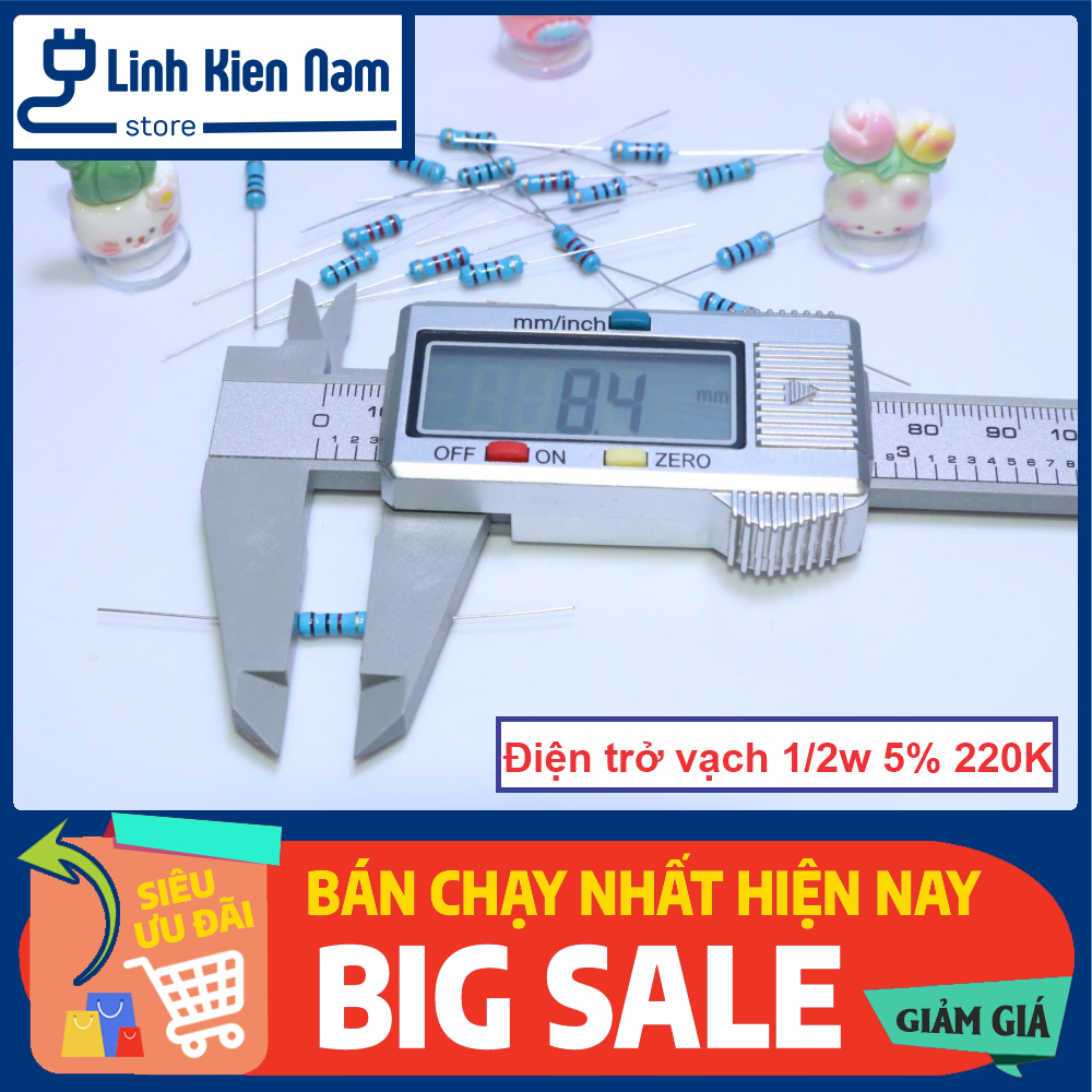 [Túi 10 con] Điện trở 4 vòng màu 1/2w 5% 220K Ohm