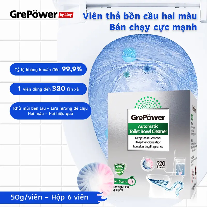 Viên Thả Bồn Cầu Liby 2 Màu, tẩy sạch mạch nhà vệ sinh, làm sạch sâu, khử mùi