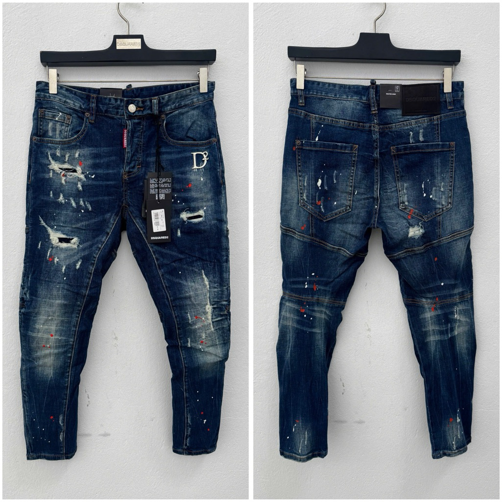 Quần Jean Xanh Dsq Mã D2-3110 Bản Biker 4 Cúc Logo D2 Kim Loại Chất Bò Mềm Ống Côn