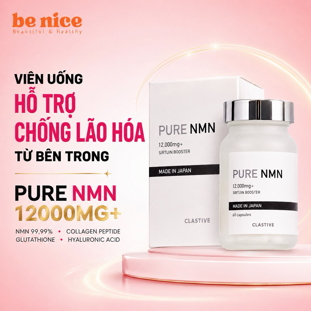 Viên Uống NMN Pure NMN 12000mg+ 60 Viên NMN 99,99% Hỗ Trợ Sức Khoẻ Và Sắc Đẹp - Be Nice