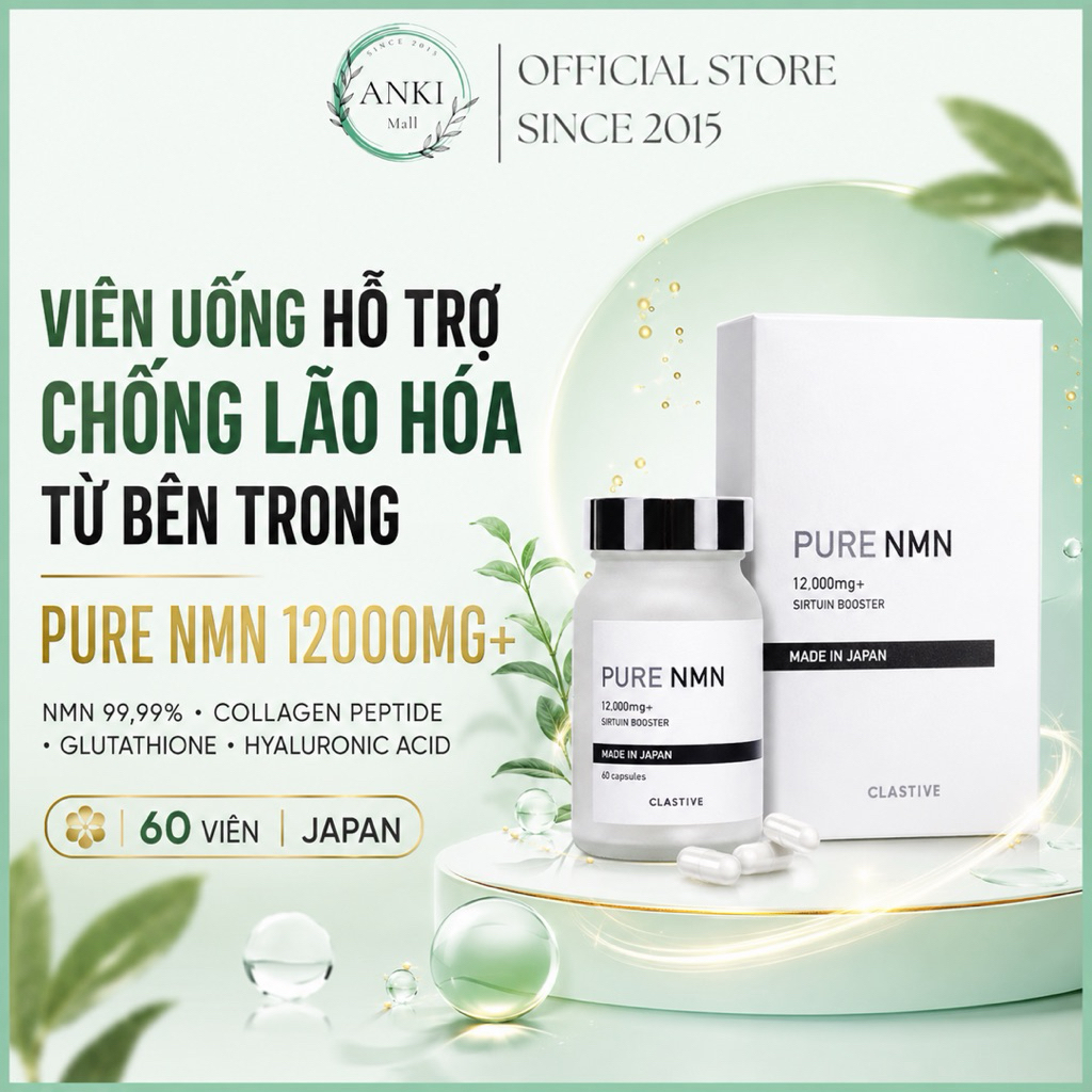 Viên Uống NMN Pure NMN 12000mg+ 60 Viên Hyaluronic Acid Hỗ Trợ Sức Khoẻ Chống Lão Hóa - Anki Mall