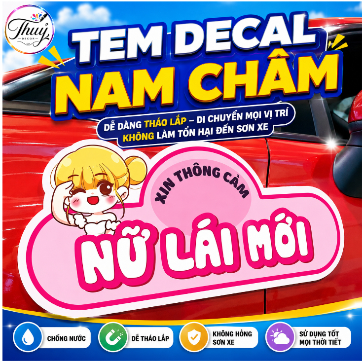 DECAL NAM CHÂM , NỮ LÁI MỚI siêu đáng yêu dành cho các xế nữ xinh gái