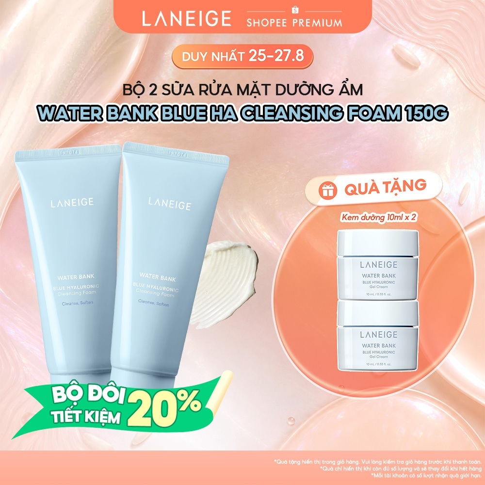 Bộ 2 Sữa Rửa Mặt Dưỡng Ẩm Laneige Water Bank Blue HA Cleansing Foam 150gx2