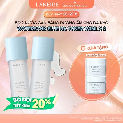 Bộ Toner Dưỡng Ẩm Phục Hồi Bảo Vệ Da Laneige Water Bank Blue HA Toner 160ml x2 Cho Da Thường & Khô