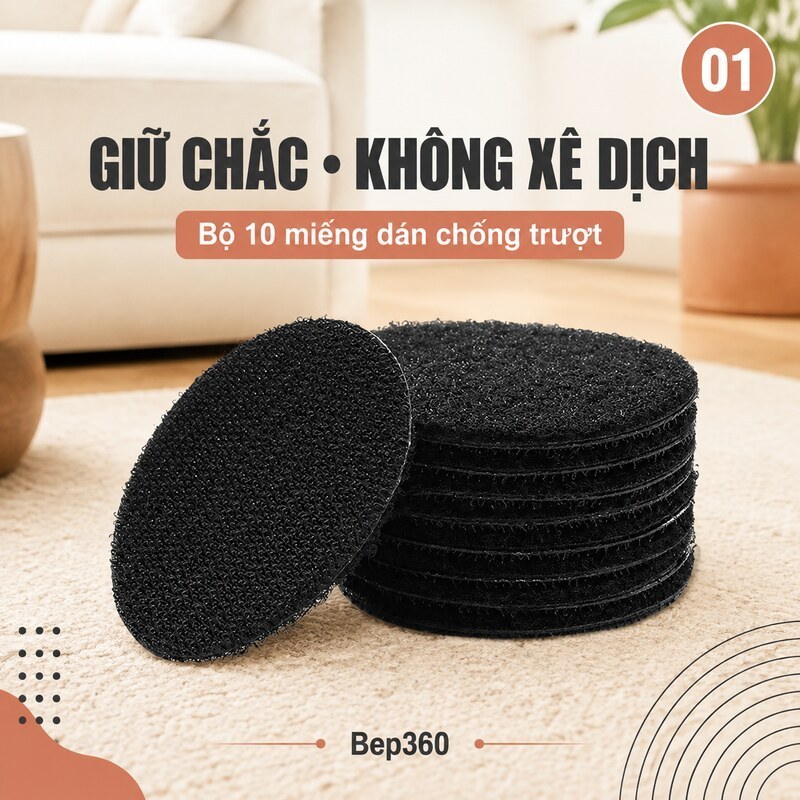 Bộ 10 miếng dán chống trượt cho thảm, ghế và ga trải giường, giữ mọi thứ cố định an toàn. -Bep360