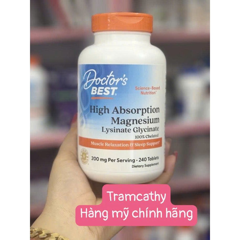240 viên Doctor's Best Magnesium High Absorption Magnesium - Bổ sung Magie hỗ trợ tim mạch, giảm ngu
