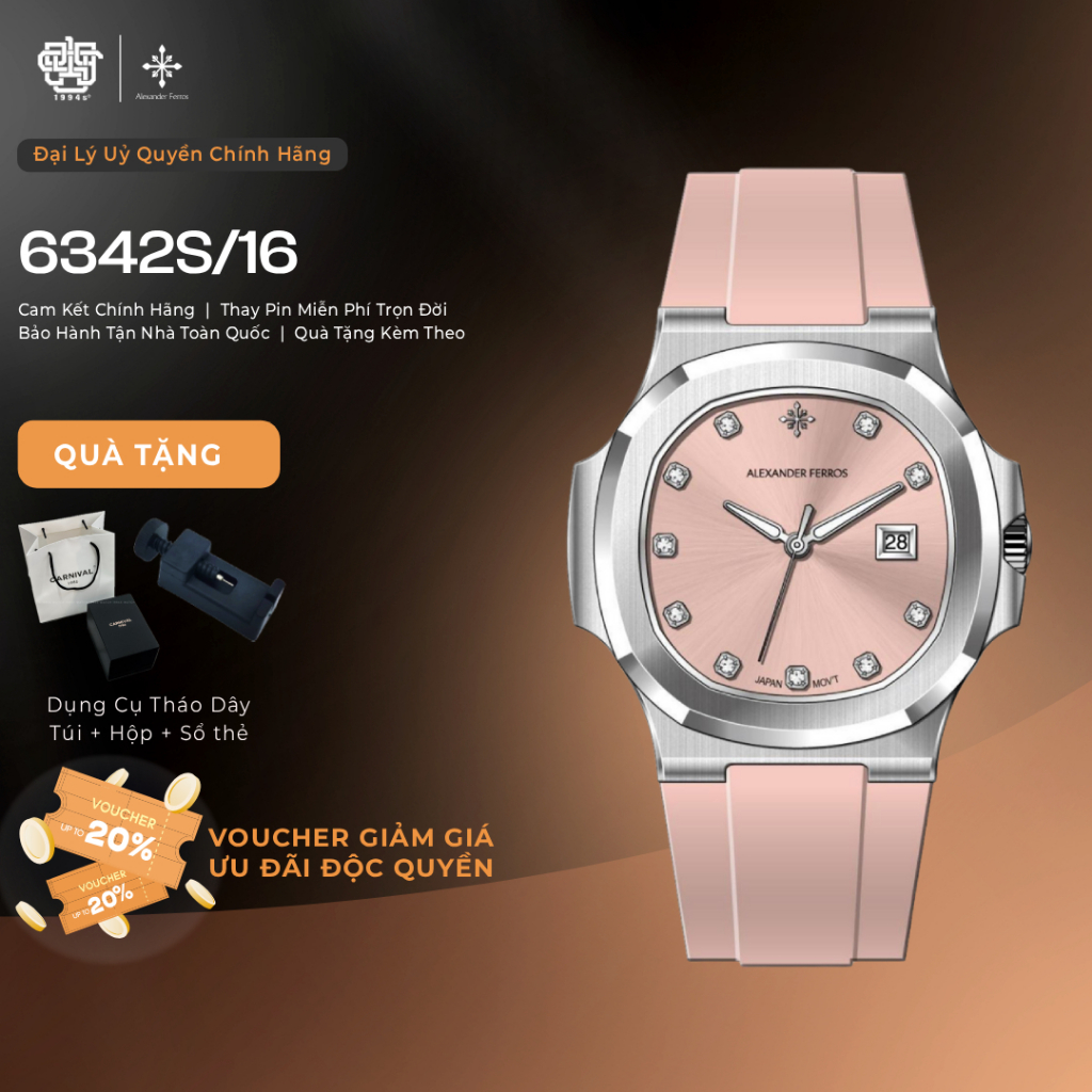 Đồng Hồ Nữ Alexander Ferros 6342S-16 Quartz, Kính Sapphire, Hàng Chính Hãng 1994s WATCH