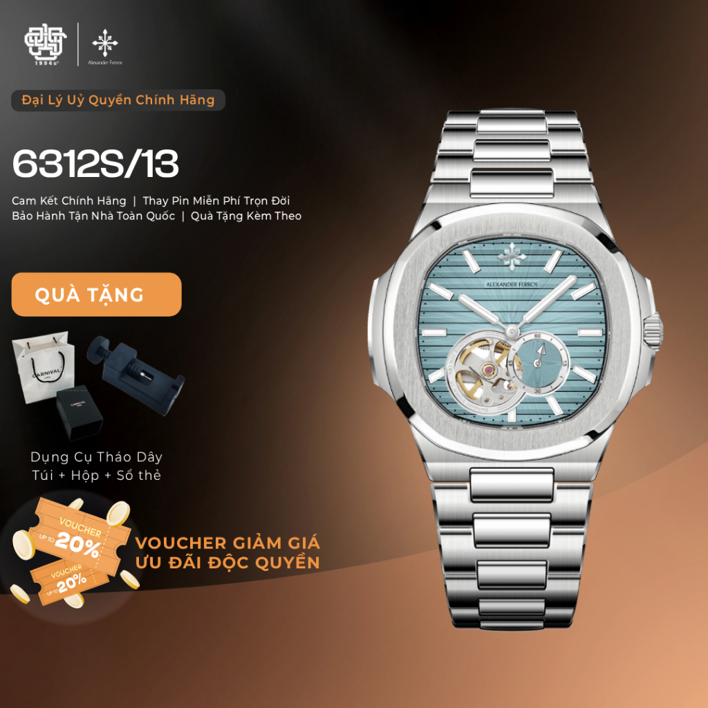 Đồng Hồ Nam Alexander Ferros 6312S/13 Automatic, Kính Sapphire Hàng Chính Hãng 1994s WATCH