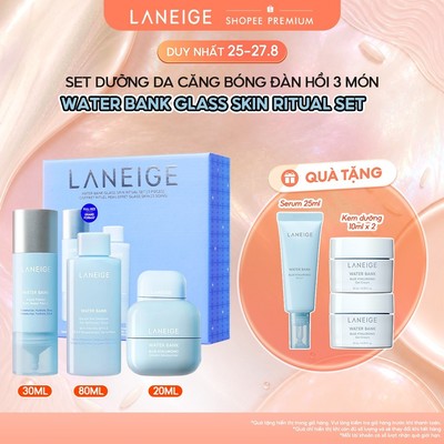 Set dưỡng da căng bóng đàn hồi 3 món Water Bank Glass Skin Ritual Set