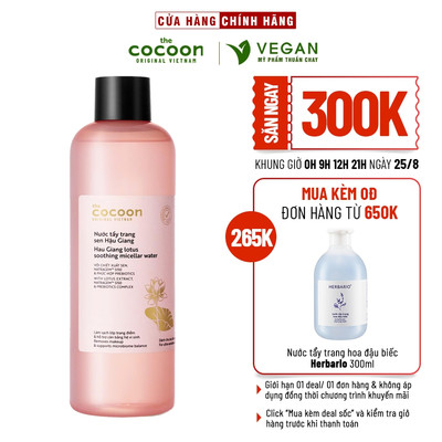 Bigsize Nước tẩy trang Sen Hậu Giang Cocoon tẩy sạch makeup & cấp ẩm 500ml Vegan - thuần chay
