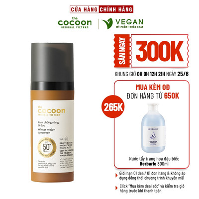 Kem chống nắng bí đao Cocoon 50ml quang phổ rộng, bảo vệ rất cao SPF 50 +, PA ++++ mỹ phẩm thuần chay