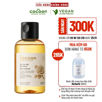 Gel rửa mặt hoa hồng cocoon 140ml (rose cleanser) - VEGAN - Mỹ phẩm thuần chay