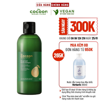 Dầu gội bưởi Pomelo Cocoon giúp giảm gãy rụng và làm mềm tóc 310ml Thuần chay TẶNG dây buộc tóc