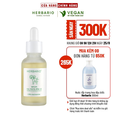 Serum rau má & diếp cá Herbario 30ml - Vegan thuần chay