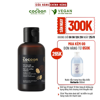 Gel rửa mặt cà phê Đắk Lắk Cocoon 140ml thuần chay Tặng dây buộc tóc