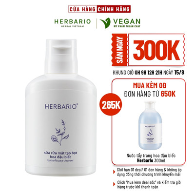 Sữa rửa mặt tạo bọt hoa đậu biếc herbario 100ml thuần chay cấp ẩm, chống lão hóa