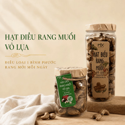 Hạt Điều Ăn Vặt Nam Xanh, Điều Rang Muối Vỏ Lụa, Không Chất Bảo Quản, Size Chuẩn Xuất Khẩu, Hũ 80g