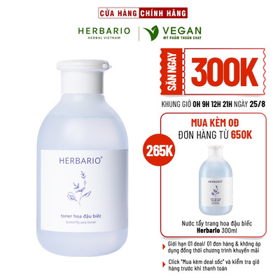Toner nước cân bằng da Hoa Đậu Biếc herbario 200ml thuần chay cấp ẩm, chống lão hóa