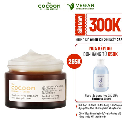 Thạch hoa hồng dưỡng ẩm COCOON 30ml kem dưỡng ẩm - Vegan thuần chay