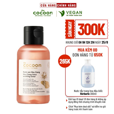 Toner Nước cân bằng da Sen Hậu Giang cocoon 140ml - VEGAN - Mỹ Phẩm Thuần Chay 140ml Tặng dây buộc tóc