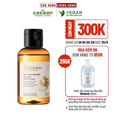 Toner Nước nghệ Hưng Yên cocoon 140ml (Turmeric toner) da sáng mịn rạng rỡ