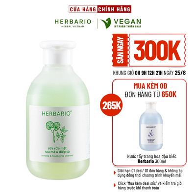 Sữa rửa mặt Rau má & Diếp cá 200ml Herbario thuần chay
