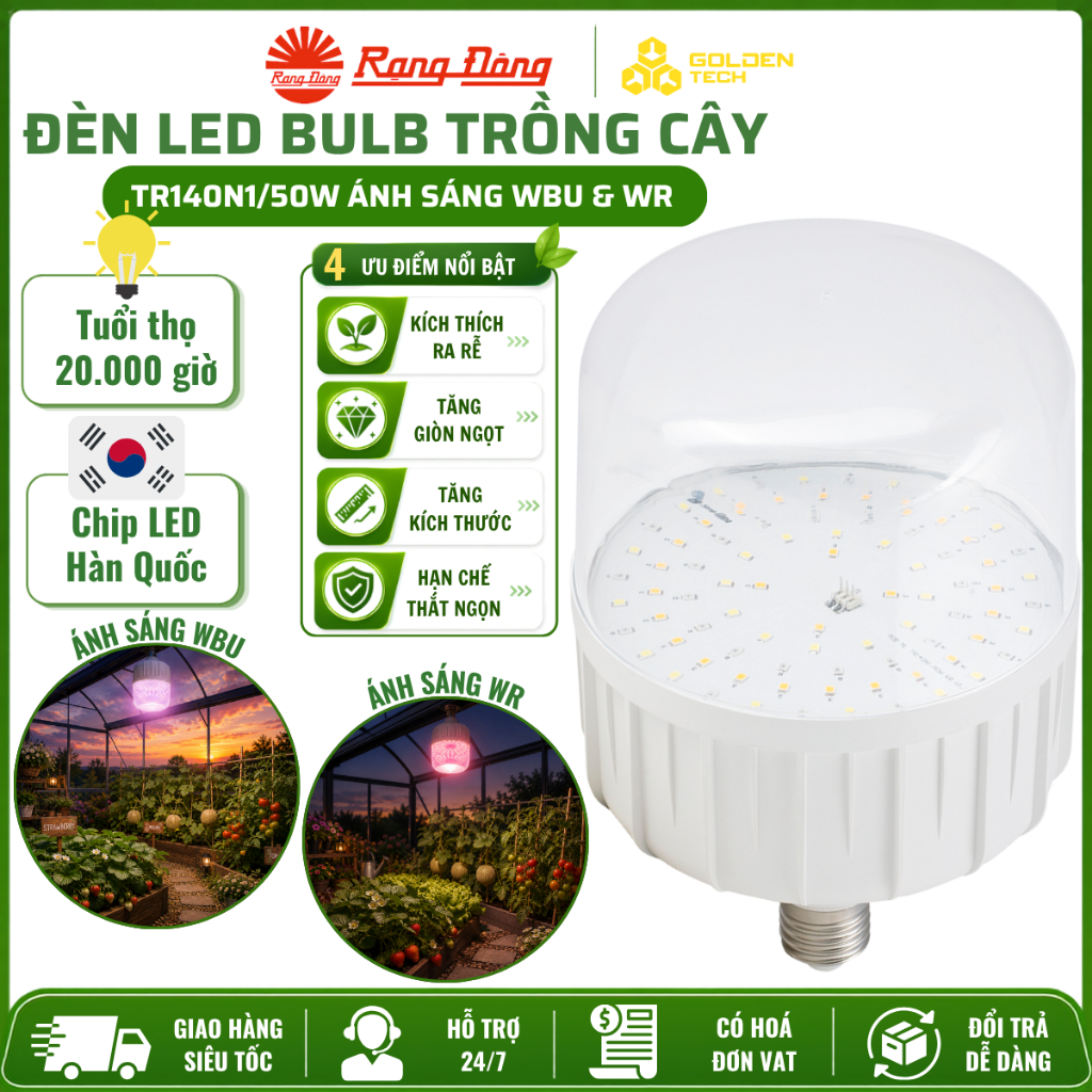 Đèn Led Bulb trụ trồng cây 50W Rạng Đông TR140N1/50W Ánh sáng WBU & WR
