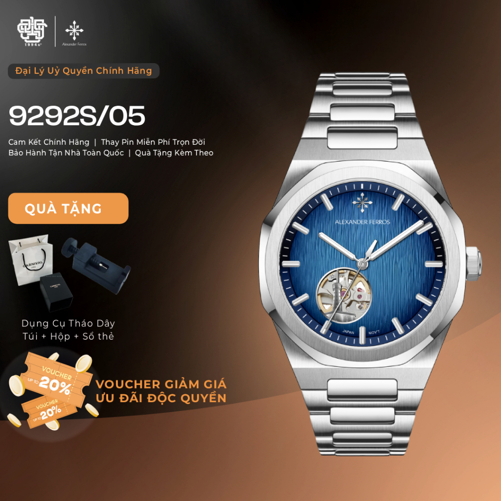Đồng Hồ Nam Alexander Ferros 9292S/05 Automatic, Kính Sapphire Hàng Chính Hãng 1994s WATCH