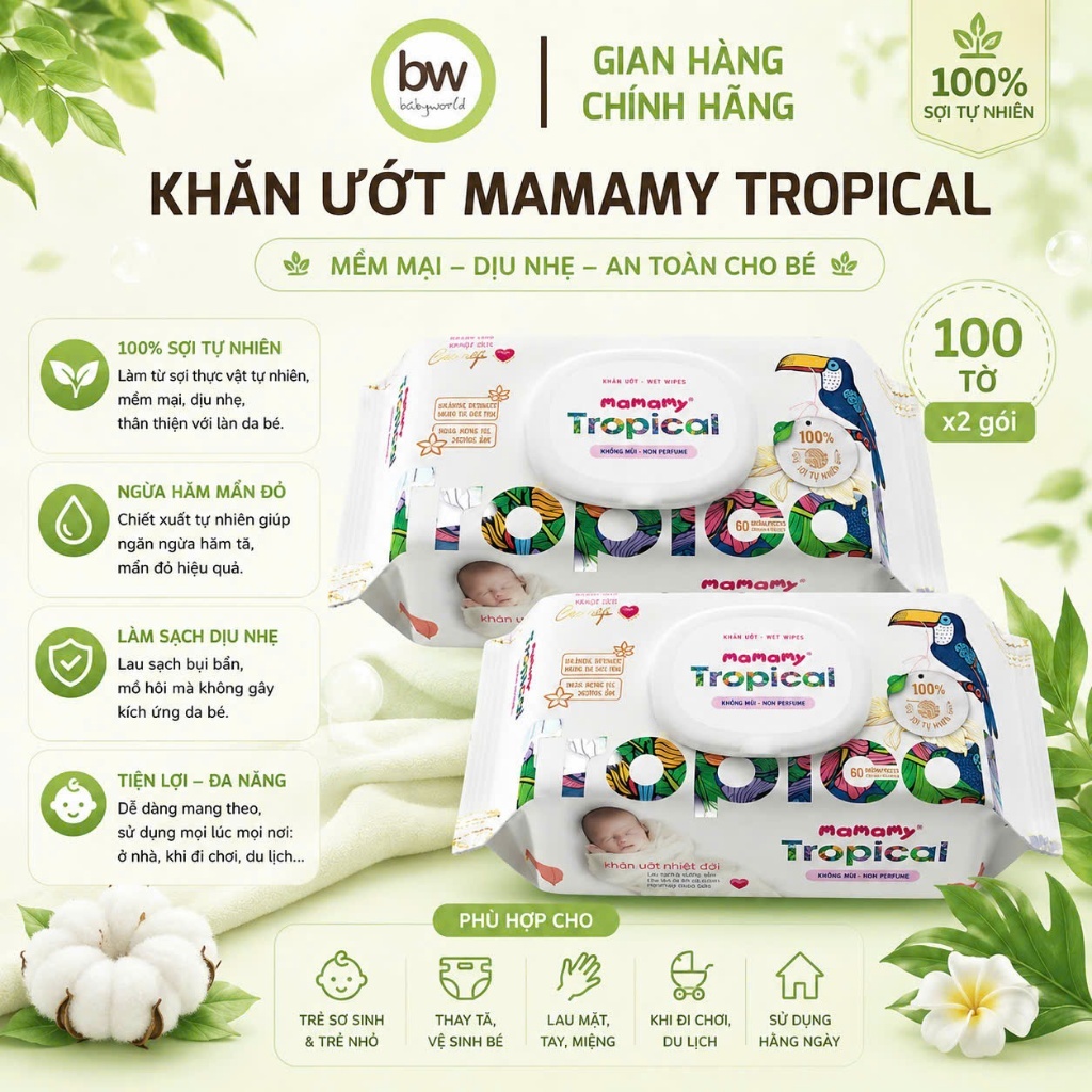 Khăn giấy ướt cho bé MAMAMY TROPICAL 90 tờ Babyworlds