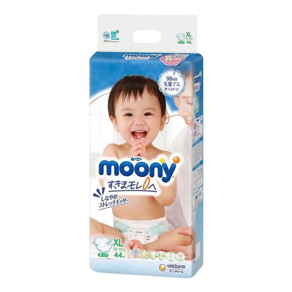 XẢ!Bỉm dán Moony xanh Nhật Size XL(12kg-17kg) 44 miếng date T10/2027