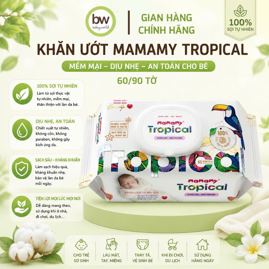 Khăn ướt Mamamy Tropical 60 tờ/90 tờ