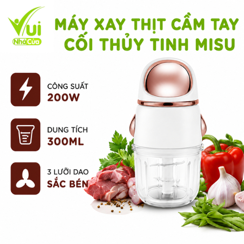 Máy Xay Thịt Tỏi Ớt Cầm Tay Misu Louis Lưỡi Dao 3 Cánh Cối Thủy Tinh Công Suất 200W GD108