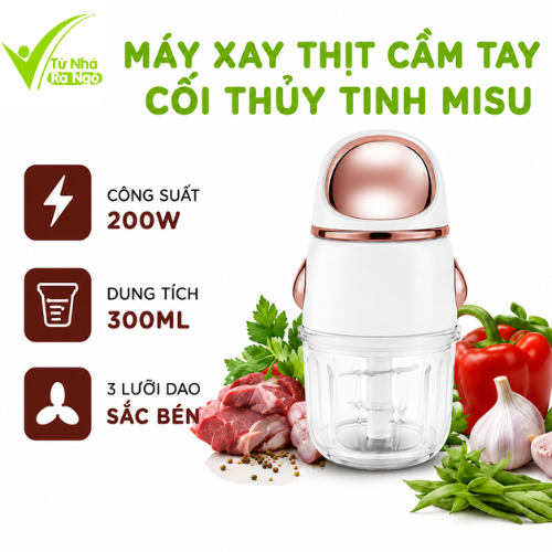 Máy Xay Đa Năng Cầm Tay Misu Louis 3 Lưỡi Dao Inox 304 Cối Thủy Tinh Dày Dặn Dễ Vệ Sinh GD108