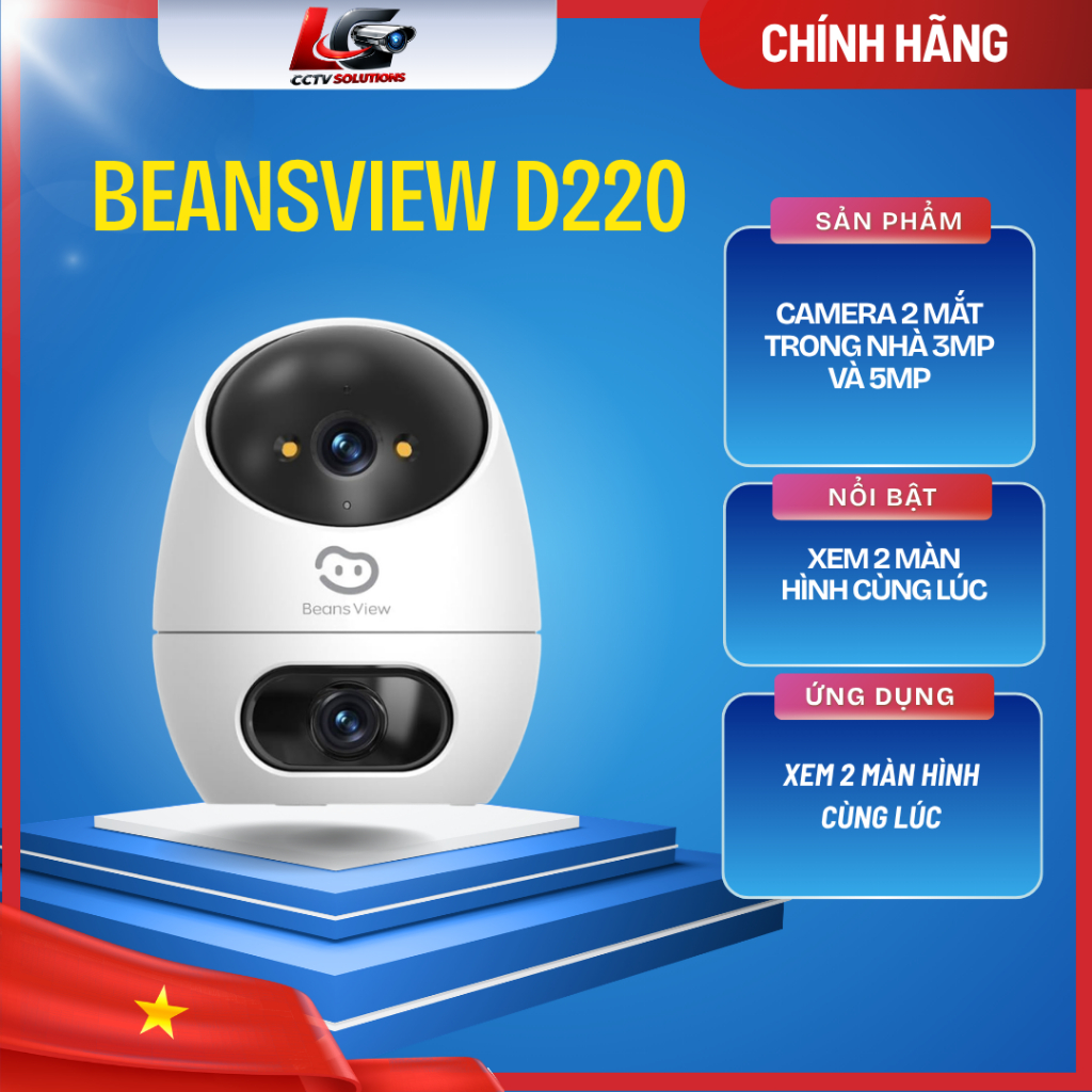 [CHÍNH HÃNG] Camera Wi-Fi Trong Nhà 2 Mắt BeansView D220 (3MP+3MP/ 5MP+5MP) -Ống Kính Kép 2 Màn Hình