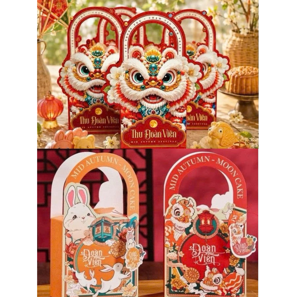 10 HỘP ĐỰNG BÁNH TRUNG THU 1 BÁNH 100gr-300gr CÓ QUAI XÁCH
