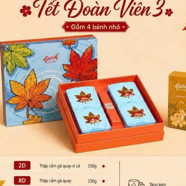 Bánh trung thu Givral Combo TẾT ĐOÀN VIÊN 3 gồm 4 bánh * 150gr ( 2D - 8D - 7D - 11D )