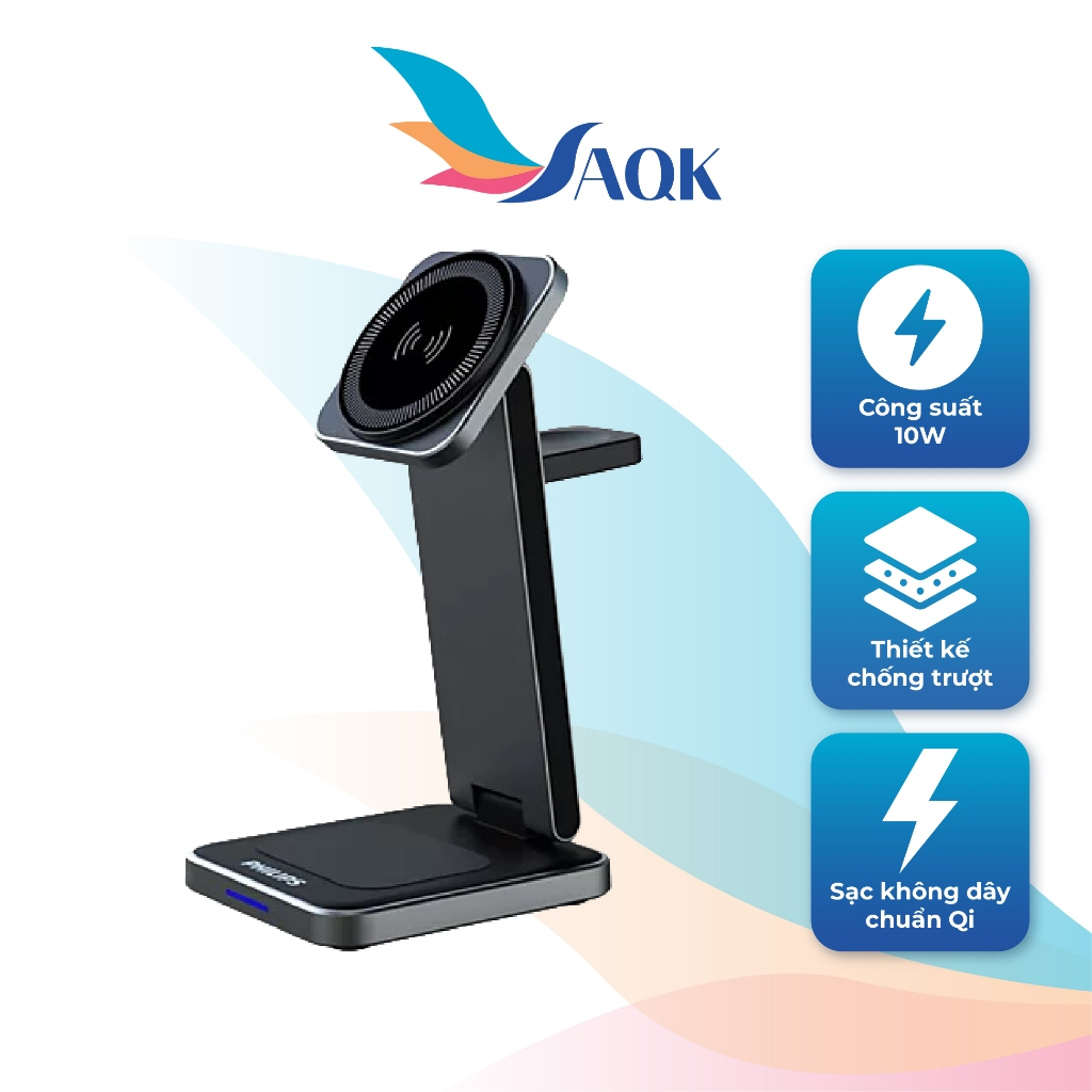Đế sạc không dây Philips 3-in-1 Wireless Charger With Magnetic DLP8330 - Hàng chính hãng
