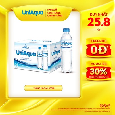 Thùng 24 chai nước uống đóng chai UniAqua - HABECO (500ml/chai)