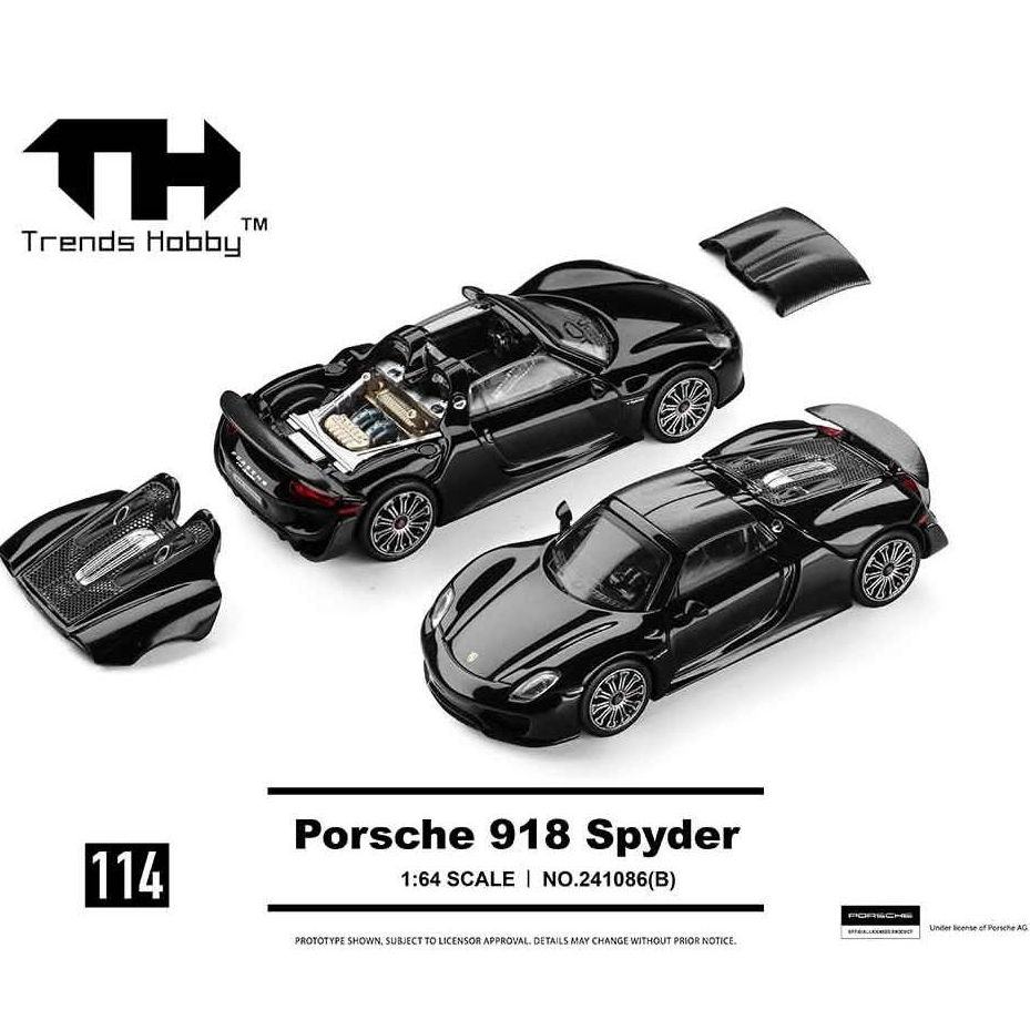 Xe mô hình thương hiệu Trends Hobby 114 Porsche 918 Spyder - Gloss Black 1:64
