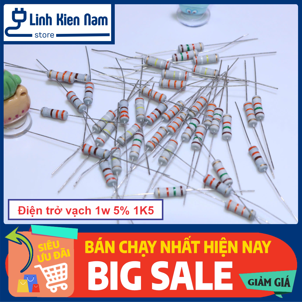 [Túi 10 con] Điện trở 4 vòng màu 1w 5% 1K5 Ohm
