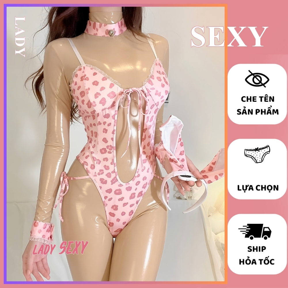 Đồ Ngủ Cosplay Thỏ Hồng JS66 Bodysuit Da Báo Khoét Eo Buộc Dây Hông Tôn Dáng Nóng Bỏng Tự Tin Đẹp
