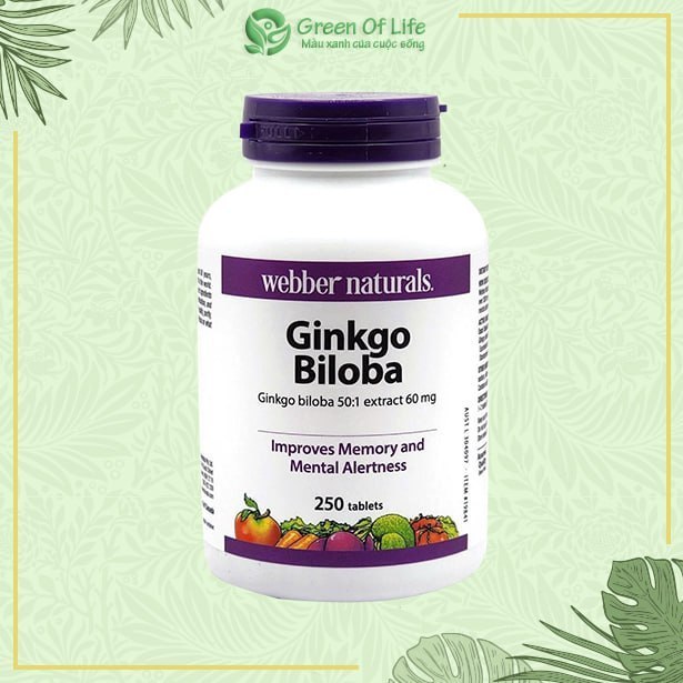 GREENOFLIFE - Webber Naturals Ginkgo Biloba 60mg 250 viên tăng cường não bộ và hệ thần kinh, trí nhớ