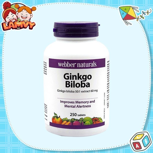 NHALAMVY - Viên uống Webber Naturals Ginkgo Biloba 60mg 250 viên Cải thiện trí nhớ, Bảo vệ thần kinh