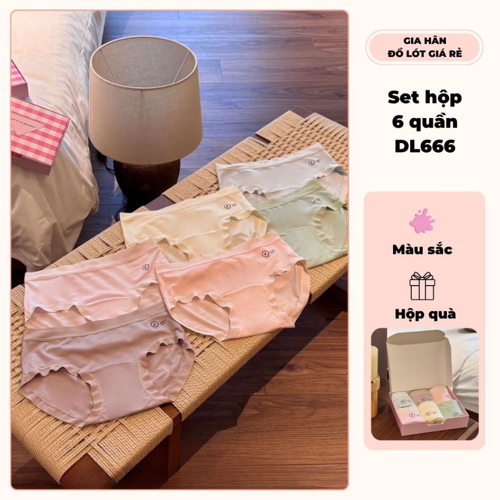{ Hộp quà} Hộp 6 quần lót DL666 Gia Hân tông màu pastel nhẹ nhàng, co giãn linh hoạt, đáy quần thoán