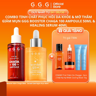 Combo Tinh Chất Phục Hồi Da Khỏe & Mờ Thâm Giảm Mụn GGG Booster Chaga 100 Ampoule 50ml & Healing Serum 40ml