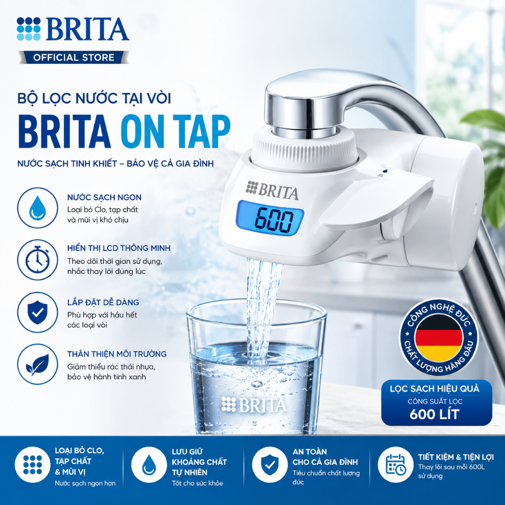 Thiết Bị Lọc Nước Tại Vòi Brita On Tap 600L, Nhập Đức, BH 12 Tháng