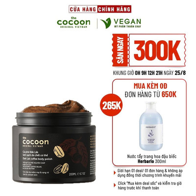 Cà phê Đắk lắk làm sạch da chết COCOON 200ml HŨ (Dak lak coffee body polish)
