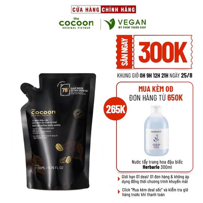 Túi Refill - Tẩy da chết cơ thể cà phê Đắk Lắk Cocoon 200ml VEGAN - mỹ phẩm thuần chay