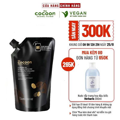 Big size Cà phê Đắk Lắk body làm sạch da chết cơ thể cocoon 600ml thuần chay