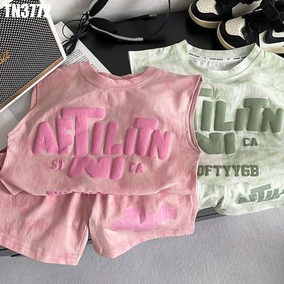 Set Bộ Quần Áo Bé Trai Áo Ba Lỗ Sát Nách Loang Màu Dập Nổi Chữ 3D Cực Chất MINTSCLOSET TN3772